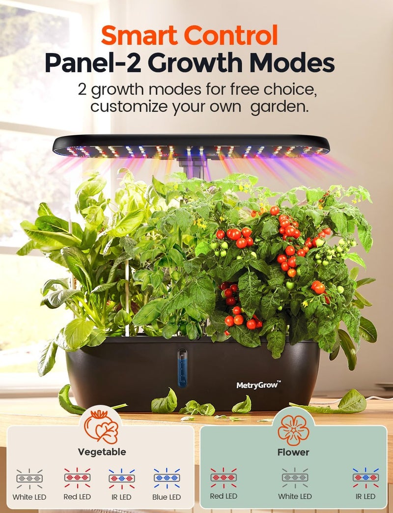 MetryGrow MG-15 Hydroponic Growing System Kits, Smart Indoor Garden with 24W Grow LED Light Full Spectrum, 15 Pods Herb Garden Planter Indoor Gardening for Gifts, Kitchen - Image 2